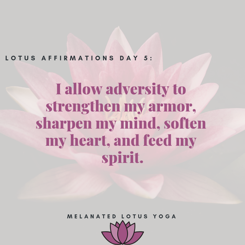 "I allow adversity to strengthen my armor, sharpen my mind, soften my heart, and feed my spirit."
